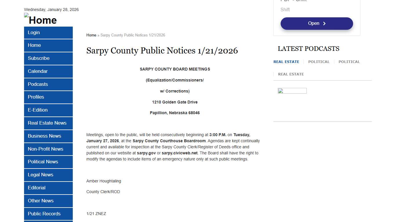 Sarpy County Public Notices 1/21/2026 Omaha Daily Record