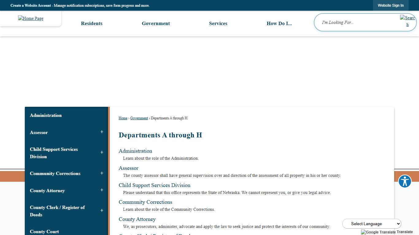 Departments A through H Sarpy County, NE